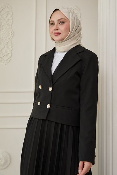 InStyle تنورة مطوي بدلة سوداء مزدوجة مع سترة