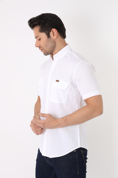 Cordial Men's Cotton Regular Fit Summer Pen Holder Detailed Double Pocket Flap Shirt