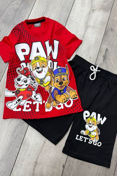 eQru Store Paw Patrol Printed Red T-Shirt and Black Shorts Summer Kids Set
