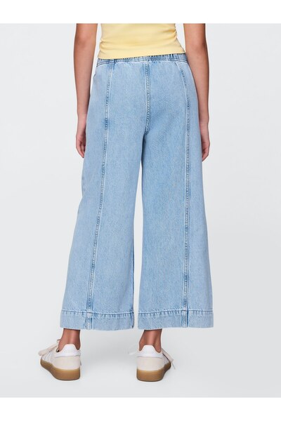 GAP Kız Çocuk Mavi High Rise Stride Wide-Leg Ankle Jean Pantolon