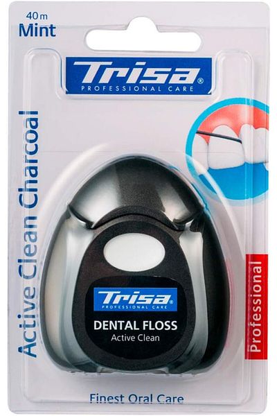 Trisa Trisa Dental Floss Active Clean Charcoal,Professional, 40m waxed mint, Finest Swiss Oral care,