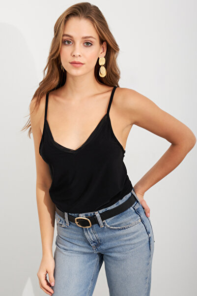 Cool & Sexy Women's Black Tulle Striped Undershirt Lpp1024