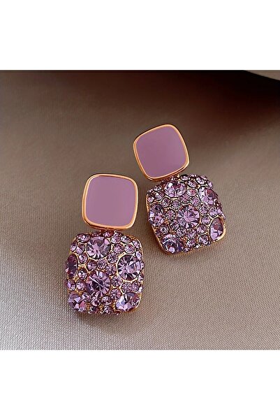 Dodemert Home Zirkon Taşlı Lila Küpe ( Kulak İğnesi 925 ayar gümüş)