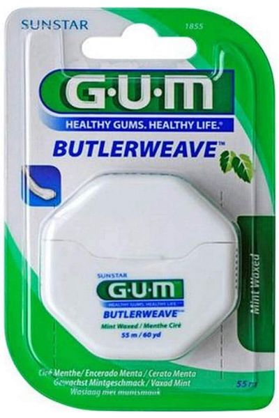 GUM Butlerweave Dental Floss-Waxed-Removes Plaque-Flat and Wide Profile-55m