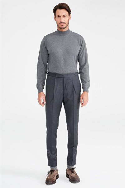 Tombolini Füme Kemersiz Pileli Yün Pantolon