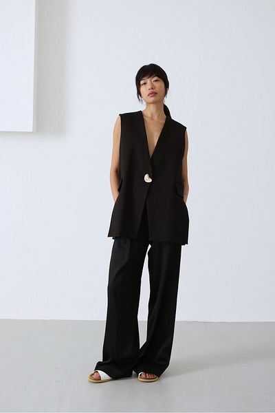 adorashop Elegant pants set with vest, slits and gold button 0125