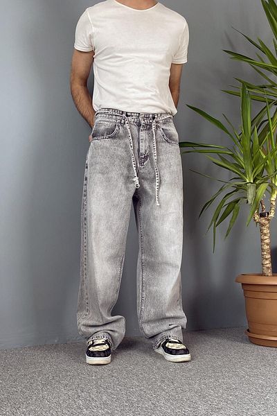 Alışveriş Sokağı Relaxed Fit Baggy Jeans with Rope Belt