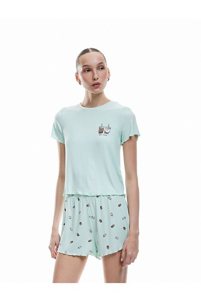 Koton New Season Camisole Viscose Fabric Short Sleeve Printed Shorts Pajama Set