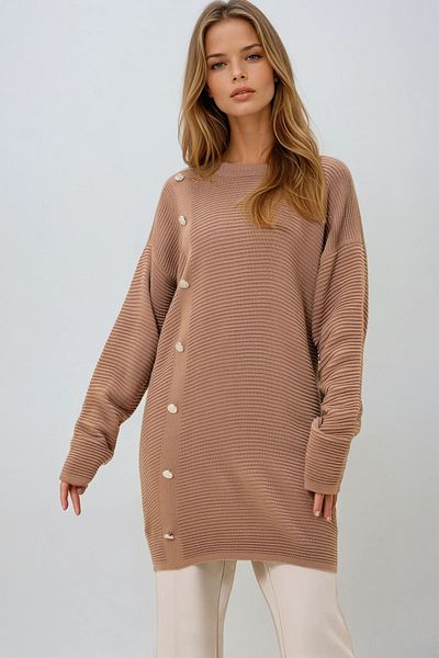VAGGON Дамска туника от трикотаж с кръгло деколте и златни копчета, Prmx12988