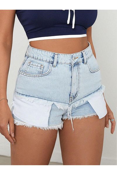 1434 Polo State Pantaloni scurți din denim albastru - damă, cu detaliu cu ciucuri