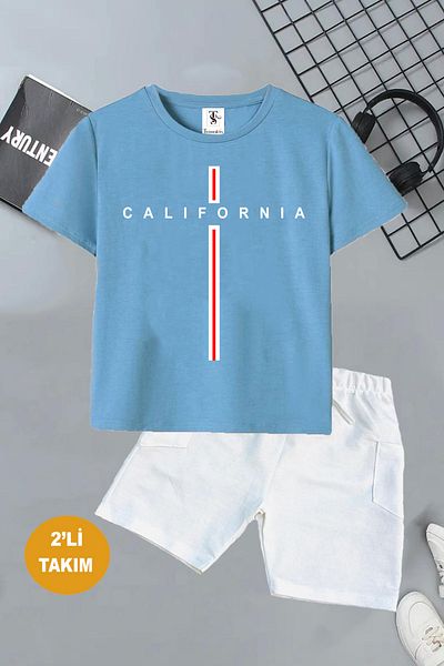 twins tailors Brooklyn Newyork and California Printed 2 Pieces Summer T-Shirt-Shorts Kids Set