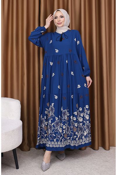 sefamerve Rochie cu model din viscoză 4080-02 Petrol