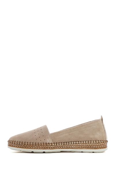 Derimod Women's Beige Suede Leather Comfort Loafer 25Sfd 500510
