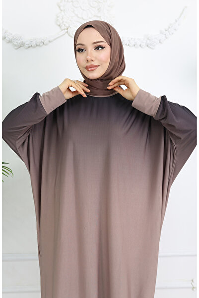 sefamerve Yarasa Kol Sandy Elbise 1908-12 Vizon