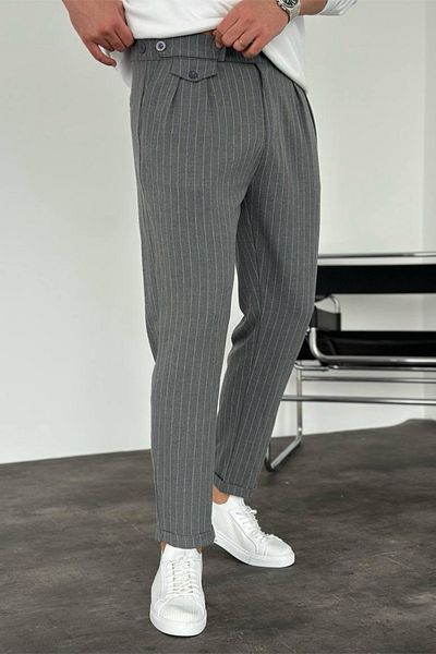 MADZEYMODA Ανδρικό παντελόνι Boyfriend Mold Double Leg Πλισέ καπνιστό υφασμάτινο παντελόνι KE-1025