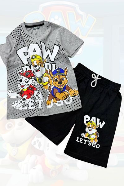 eQru Store Paw Patrol Printed Gray T-Shirt and Black Shorts Summer Children's Set