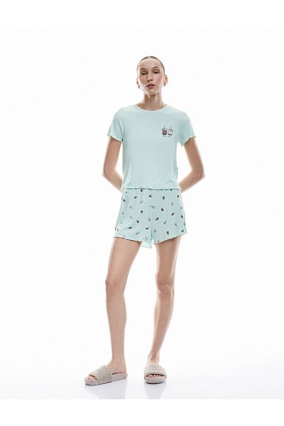 Koton New Season Camisole Viscose Fabric Short Sleeve Printed Shorts Pajama Set
