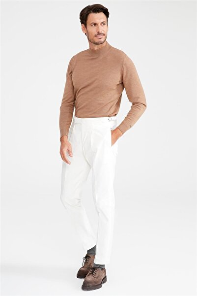 Tombolini Ekru Kemersiz Pileli Pamuk Pantolon