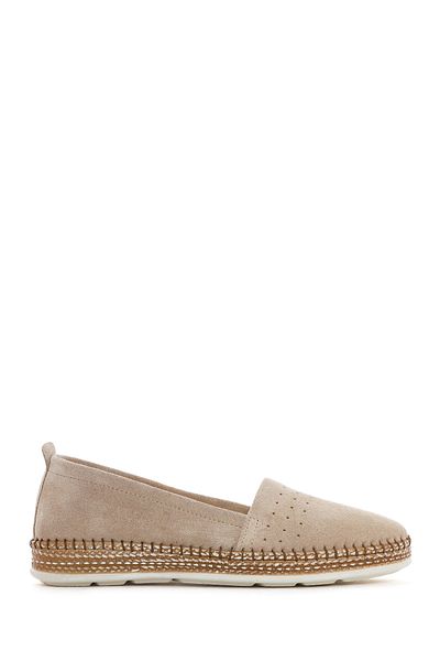 Derimod Women's Beige Suede Leather Comfort Loafer 25Sfd 500510