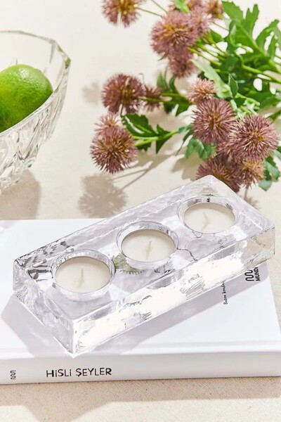 Paşabahçe El Yapımı Cam Tealight Mumluk 3 Bölmeli