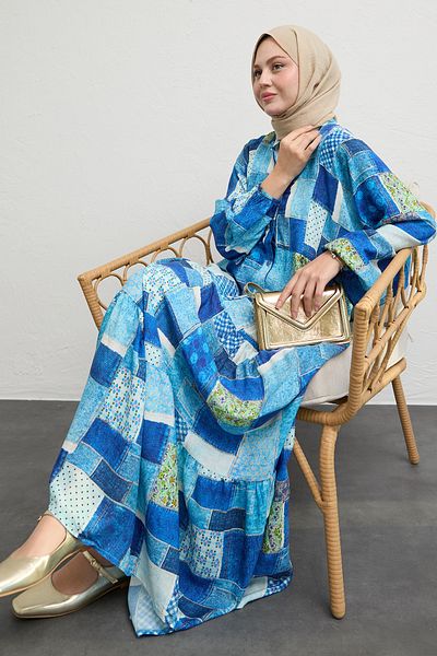InStyle Rochie lejeră albastră cu model mixt de petice