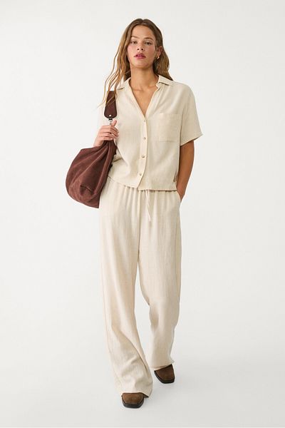 Stradivarius Short sleeve linen blend shirt