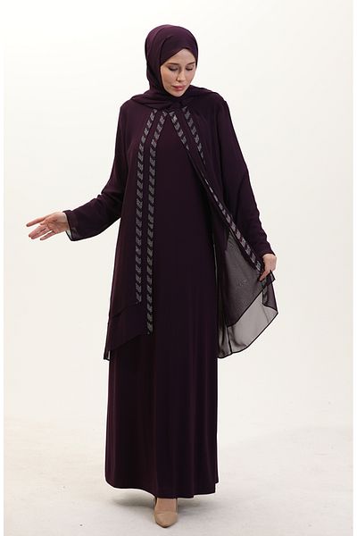 sefamerve Φόρεμα σιφόν σε μεγάλο μέγεθος 6165-02 Plum