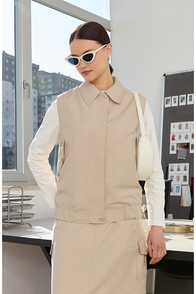 Fatma Atasoy Zippered Stone Midi Trench Vest