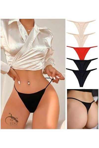 GECKO COLLECTION Women's String Thong with Drawstring and Elastic Rope 5 Pieces