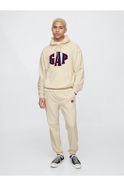 GAP Erkek Bej Gap Logo VintageSoft Fransız Havlu Kumaşı Jogger Eşofman Altı
