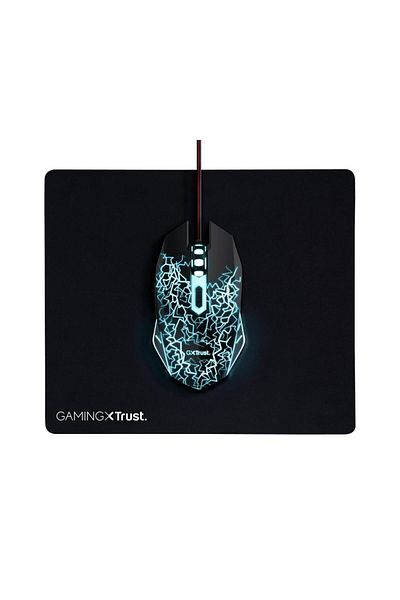 Trust Kit Trust Basics gaming, 2 in 1, iluminare, 4000 dpi + mousepad (Negru)