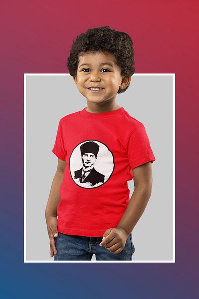 MAGORS Cotton Short Ataturk Printed Boy's and Girl's T-Shirt with Crew Neck