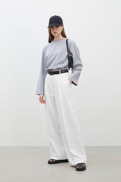 Manuka Wide Leg Trousers Ecru Pleated