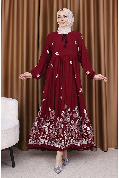 sefamerve Φόρεμα με σχέδιο βισκόζης 4080-03 Claret Red