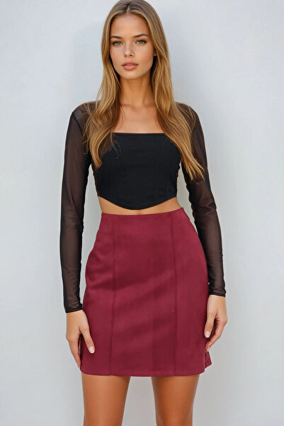 VAGGON Жіноча бордова міні-спідниця з шовковим швом Prmx13545