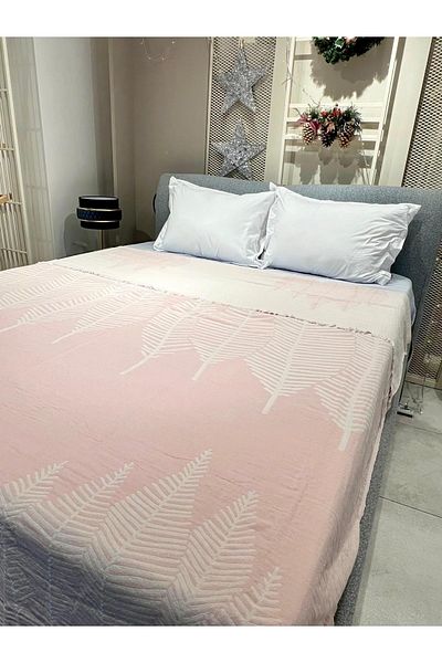 Explore Home , Gold, Double, Cotton, Muslin, Bedspread - Light Pink