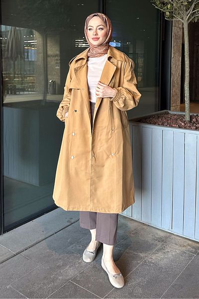 Oven Camel Ella Trench Coat - Λεπτομέρεια Snap Fastener