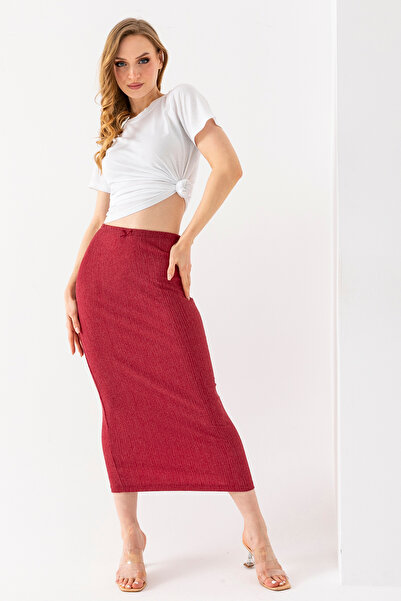 GİYSA Жіноча довга спідниця з еластичним поясом бордового кольору - MS0000567