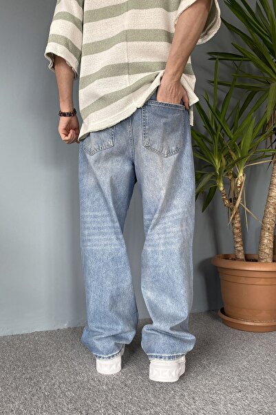 Alışveriş Sokağı Eskitme Taşlanmış Balon Super Baggy Kot Pantolon