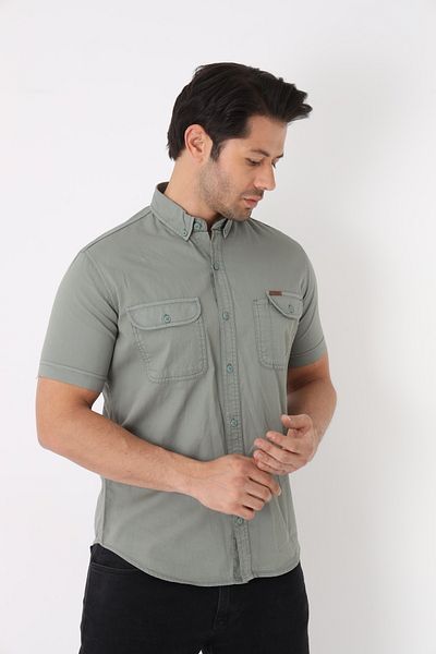 Cordial Men's Cotton Regular Fit Summer Pen Holder Detailed Double Pocket Flap Shirt