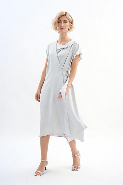 Escada Waist Tied Shawl Neck Midi Length Fabric Dress