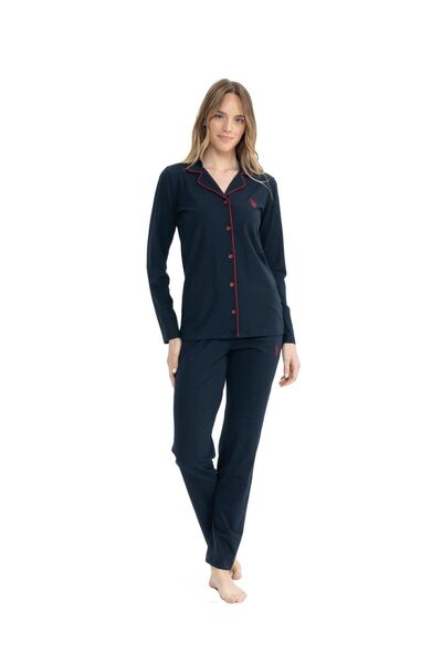 U.S. Polo Assn. Women's Navy Blue Pajama Set with Full-Length Pockets Design ...