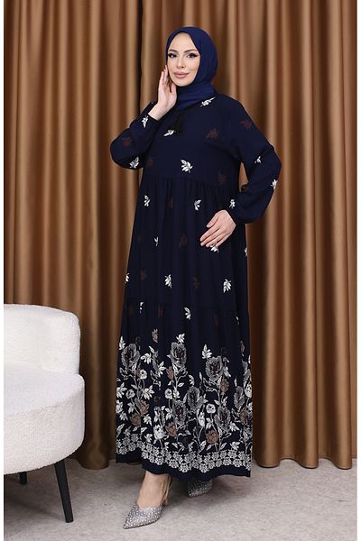 sefamerve Φόρεμα με σχέδιο βισκόζης 4080-04 Navy Blue