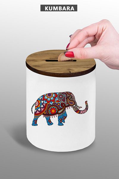 Bytwo Ethnic Elephant Design Piggy Bank - Small Size Tabletop Piggy Bank - 9 cm Ceramic Piggy Bank - 25Kmb9