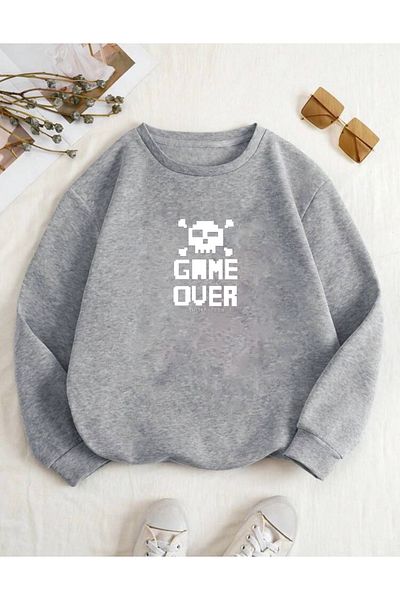 RPT MODA Oversized Gameover Printed Detailled Crew Neck Basic Sweatshirt