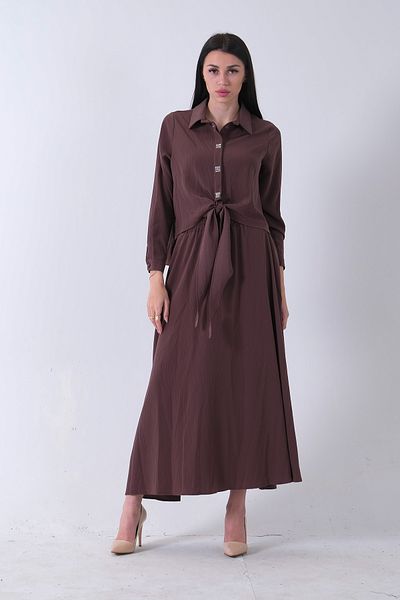 Feminist Blouse Lacing Detailed Skirted Double Suit Brown 44510717