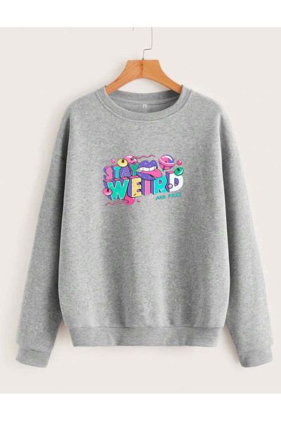 RPT MODA Oversized Stay Printed Detail Cycling Collar Basic Sweatshirt