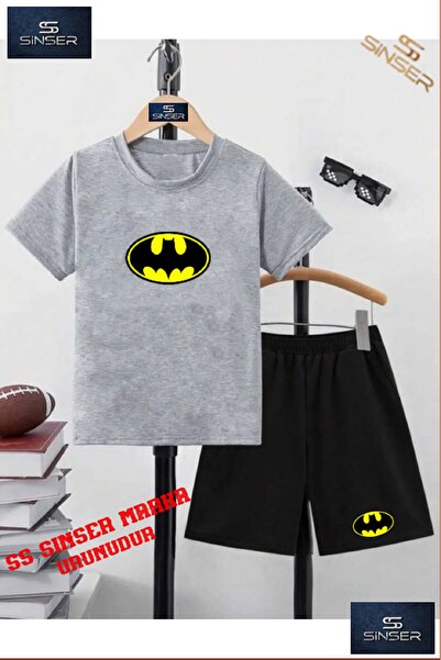 SS SİNSER Children's Batman Logo Custom Printed Crew Neck T-Shirt - Shorts Set