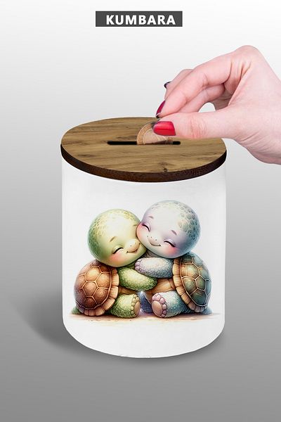 bymat Hugging Turtle Piggy Bank - Table Top 9 cm Ceramic 250 Gr