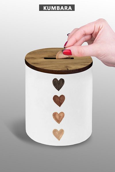 Bytwo Small Size 9 cm Ceramic Piggy Bank 250g Cafe Tone with Heart Design Without Series
